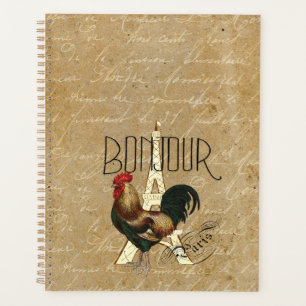 Vintage Rooster in Paris France Eiffel Tower Planner