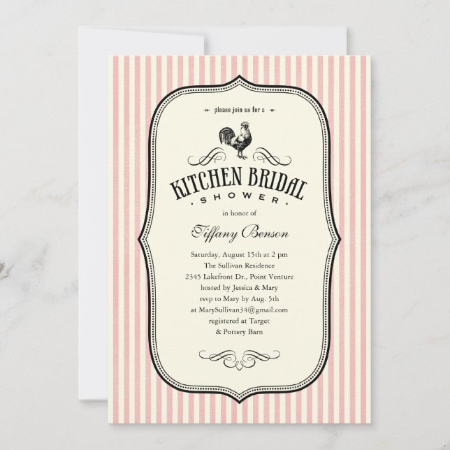 Vintage Rooster Kitchen Shower Invitations (Front)