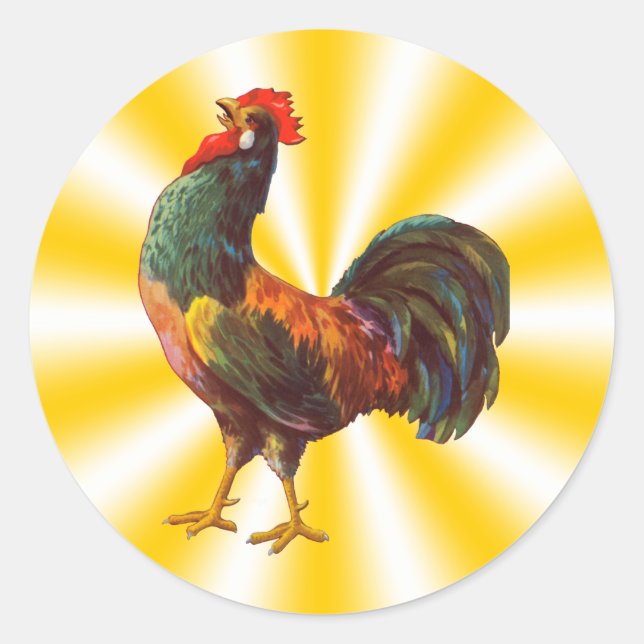 Vintage Rooster on Yellow Star Background Sticker (Front)