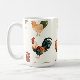 Vintage Rooster Pattern Farmhouse Style Coffee Mug