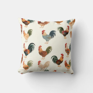 Vintage Rooster Pattern Farmhouse Style Cushion