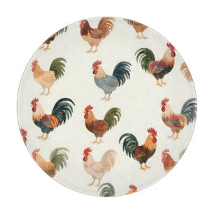 Vintage Rooster Pattern Farmhouse Style Cutting Board