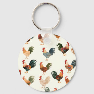 Vintage Rooster Pattern Farmhouse Style Key Ring