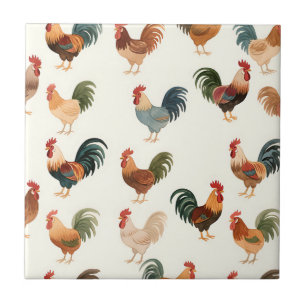 Vintage Rooster Pattern Farmhouse Style Tile