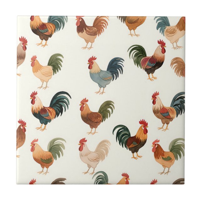 Vintage Rooster Pattern Farmhouse Style Tile (Front)