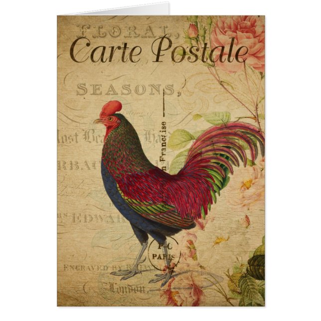 Vintage Rooster Postcard Collage Blank Inside (Front)