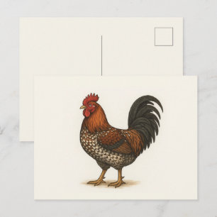 Vintage Rooster Postcard Farmhouse Chicken Art