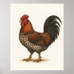Vintage Rooster Poster Rustic Farmhouse Chicken