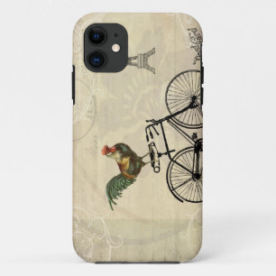 Vintage Rooster Riding a Bike by the Eiffel Tower iPhone 11 Case