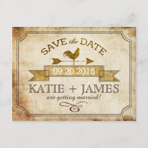 Vintage Rooster Rustic Country Save the Date Announcement Postcard