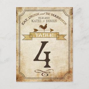 Vintage Rooster Rustic Country Table Number Card