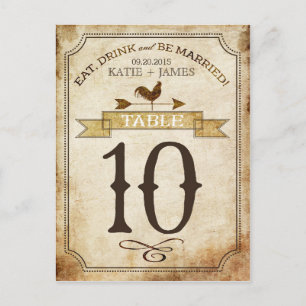 Vintage Rooster Rustic Country Table Number Card
