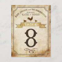Vintage Rooster Rustic Country Table Number Card