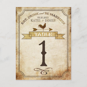 Vintage Rooster Rustic Country Table Number Card