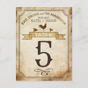 Vintage Rooster Rustic Country Table Number Card