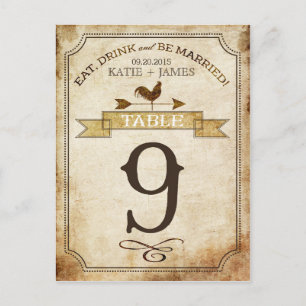 Vintage Rooster Rustic Country Table Number Card