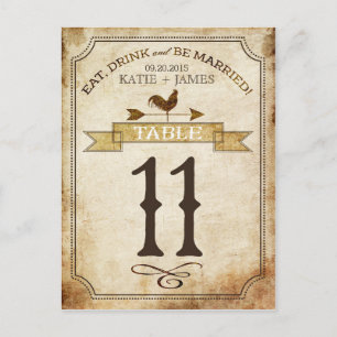 Vintage Rooster Rustic Country Table Number Card
