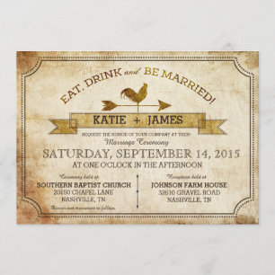 Vintage Rooster Rustic Country Wedding Invitation