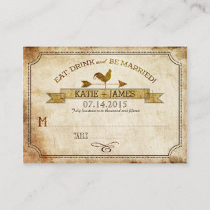 Vintage Rooster Rustic Country Wedding Place Cards