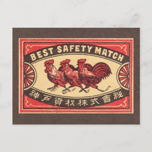 Vintage Rooster Safety Match Label Postcard (Front)