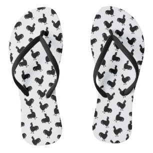 Vintage Rooster Silhouette Pattern CUSTOM BG COLOR Flip Flops