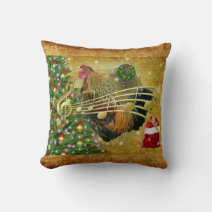 Vintage Rooster Singing Christmas Carols Cushion
