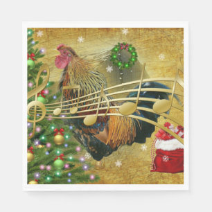 Vintage Rooster Singing Christmas Carols Napkin