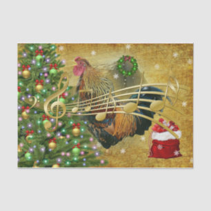Vintage Rooster Singing Christmas Carols Tissue Paper