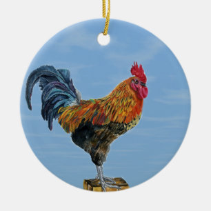 Vintage Rooster Sky Customise animal Chicken Ceramic Tree Decoration
