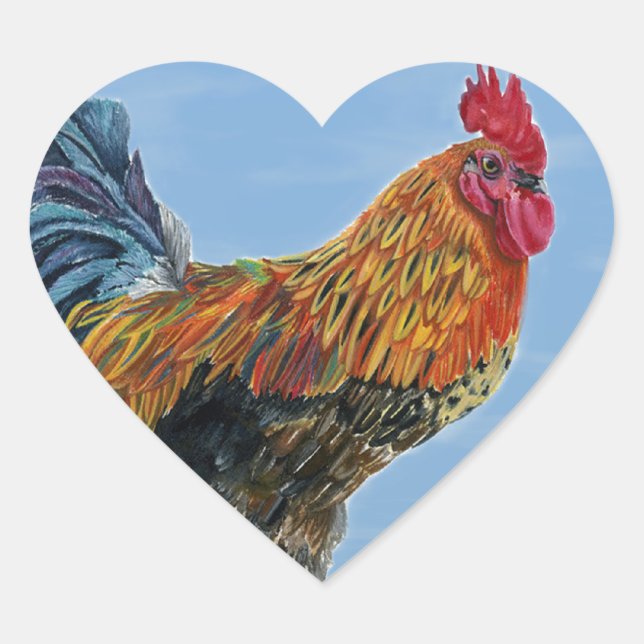 Vintage Rooster Sky Customise animal Chicken Heart Sticker (Front)