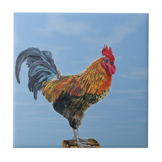 Vintage Rooster Sky Customise animal Chicken Tile (Front)