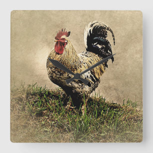 Vintage Rooster Square Wall Clock