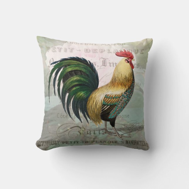 Vintage Rooster Throw Pillow (Front)