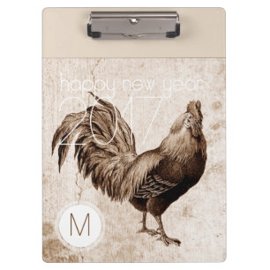 Vintage Rooster Year 2017 Monogram Clipboard