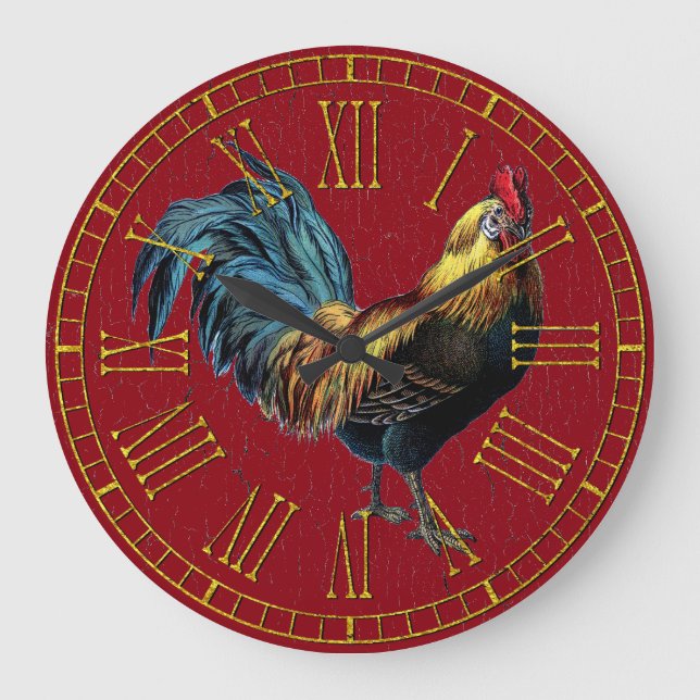 Vintage Rooster Your Colour Paint Large Clock (Front)