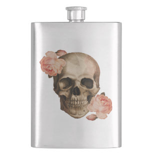 Vintage Rosa Skull Collage Hip Flask