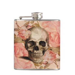 Vintage Rosa Skull Collage Hip Flask