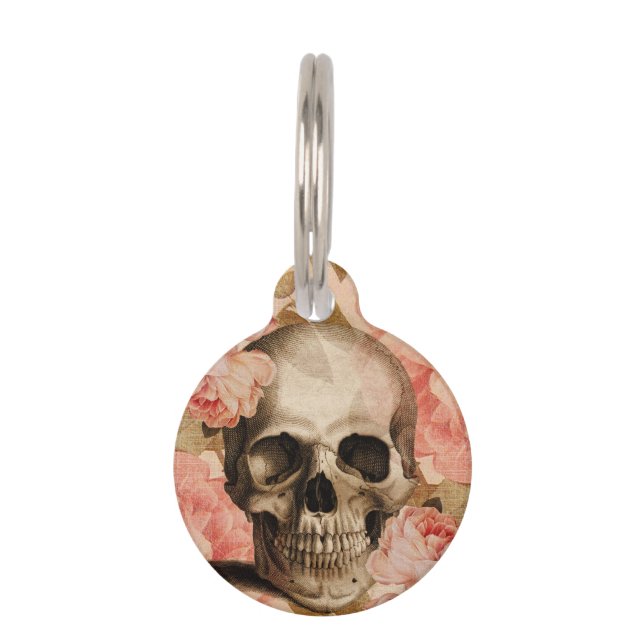 Vintage Rosa Skull Collage Pet Tag (Front)