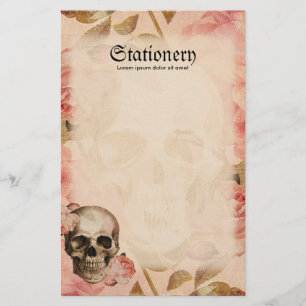 Vintage Rosa Skull Collage Stationery