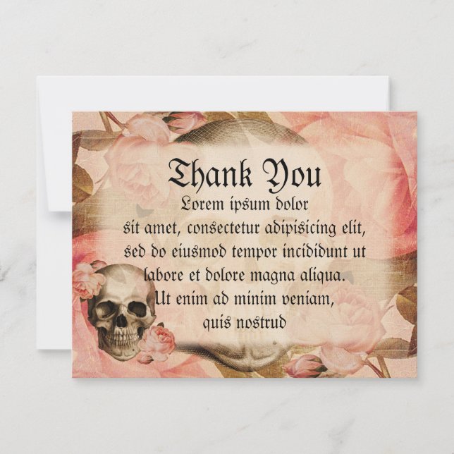 Vintage Rosa Skull Collage Thank You Card (Front)
