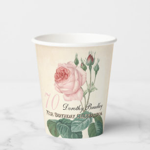 Vintage Rose 70th Birthday Celebration Paper cup