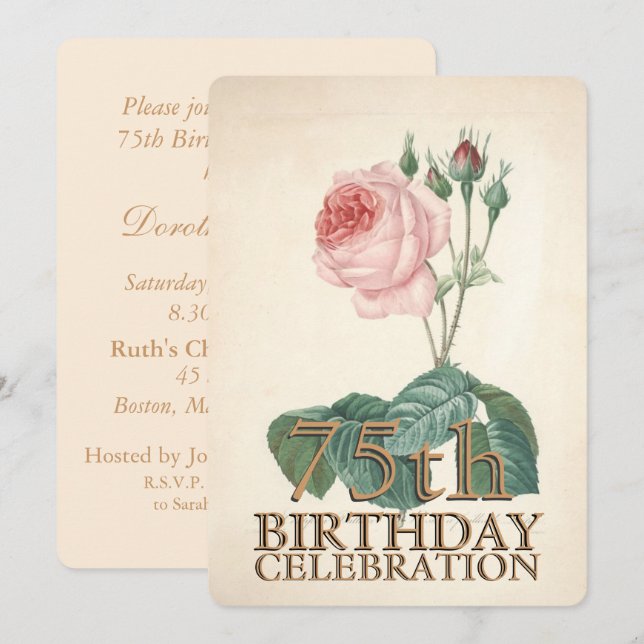 Vintage Rose 75th Birthday Celebration Invitation (Front/Back)
