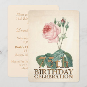 Vintage Rose 75th Birthday Celebration Invitation