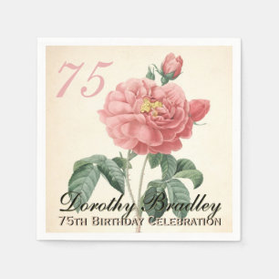 Vintage Rose 75th Birthday Party Paper Napkins