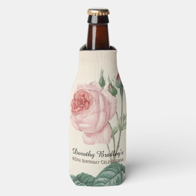 Vintage Rose 85th Birthday Celebration Bottle Bottle Cooler (Bottle Front)