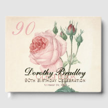 Vintage Rose 90th Birthday Celebration Guest Book