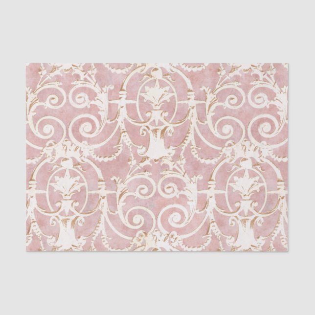 Vintage Rose and Beige Damask Pattern Tissue Paper (Front)