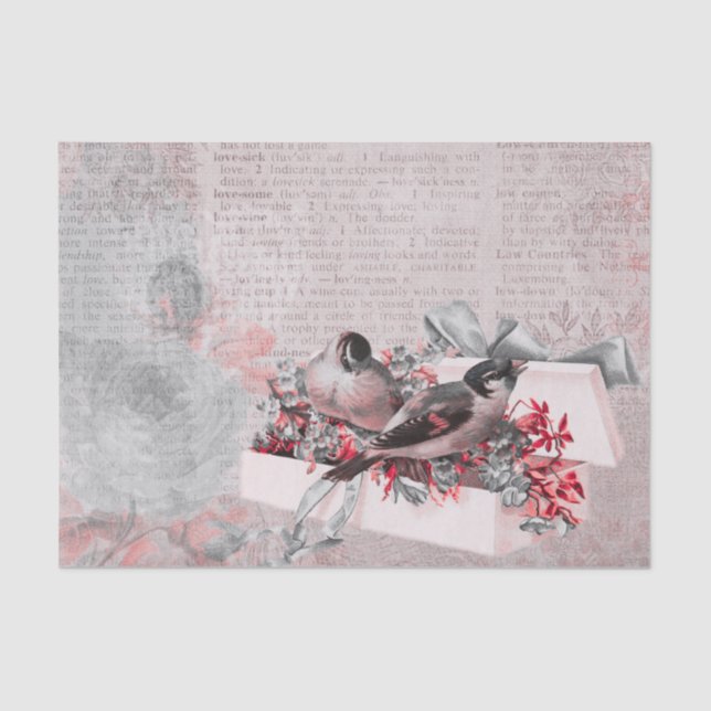 Vintage Rose and Birds Pretty Decoupage Tissue Paper (Front)