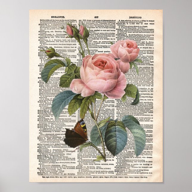 Vintage rose and butterfly dictionary poster (Front)
