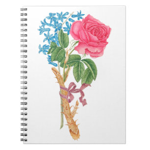 Vintage rose and forget me nots illustration notebook